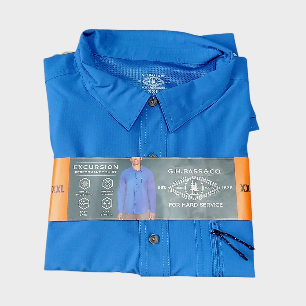 Men's GH BASS & CO Excursion Performance Shirt UPF 50 Blue Size XXL NWT